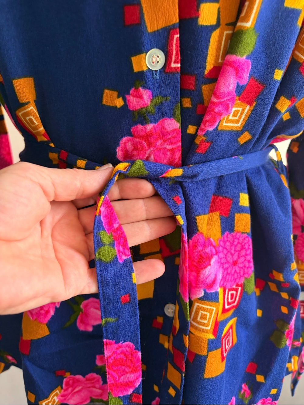 Vtg 60s/70s Miss Holly belted floral tunic button down - Picture 4 of 9